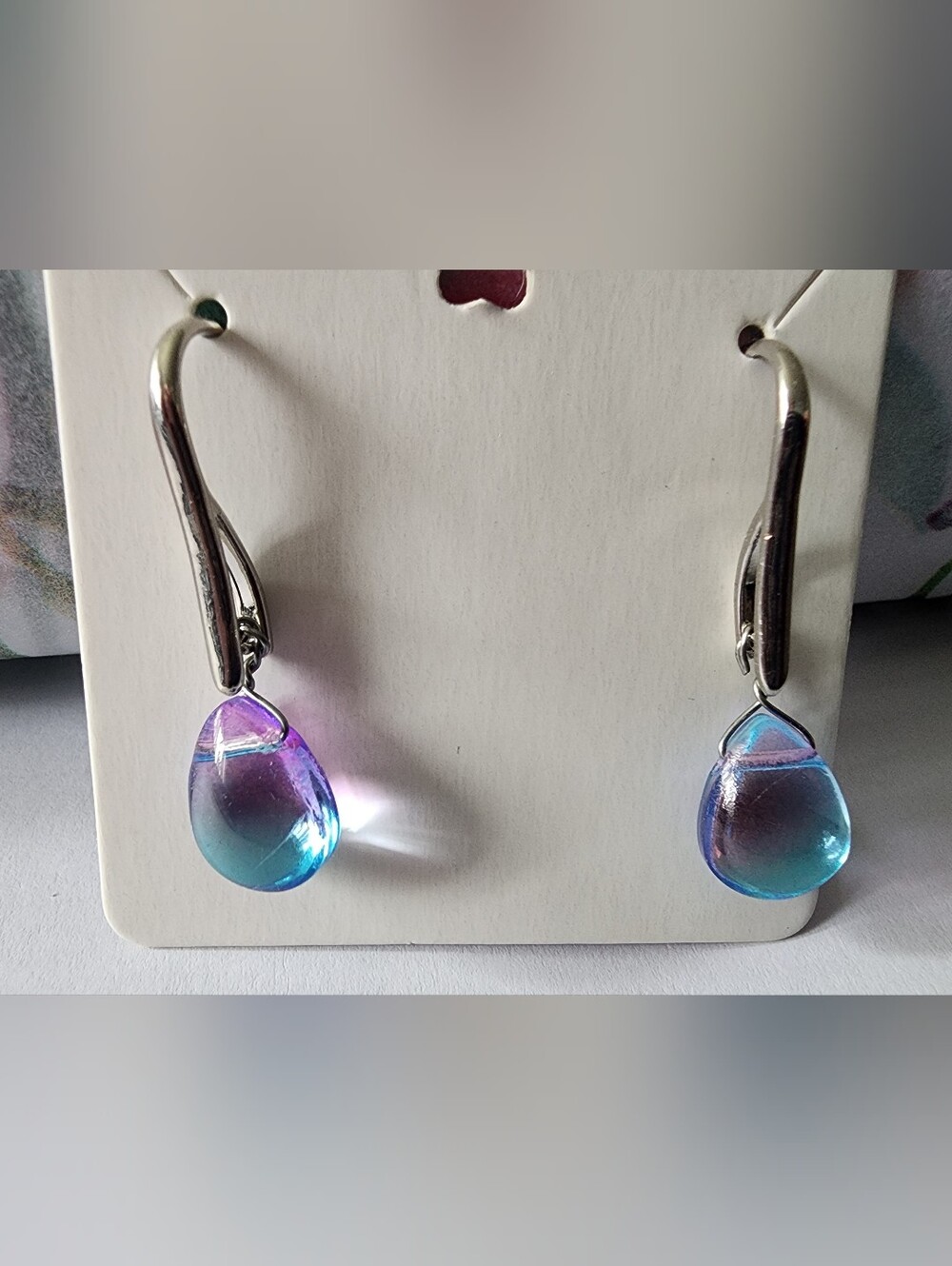 Iridescent Teardrop Dangle Earrings - Blue-Purple